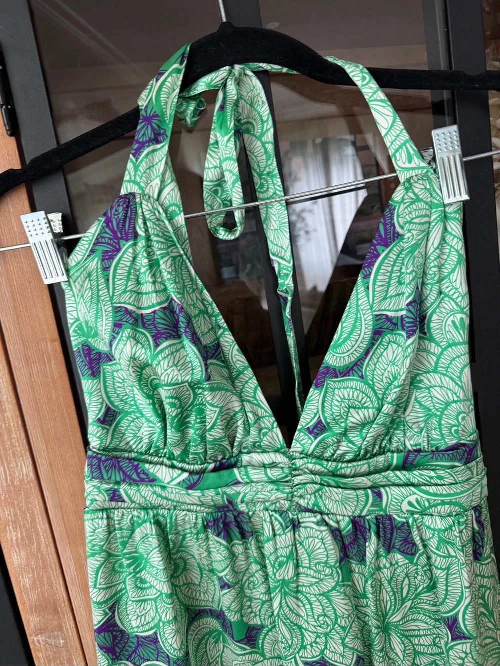 Y2K Alice & Trixie 100% Silk Halter mini Dress kelly tropical Floral Print vneck - Picture 5 of 6